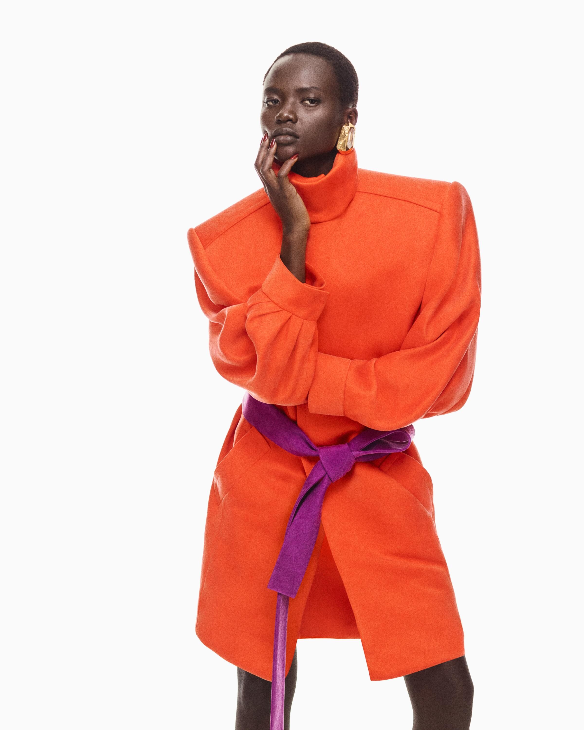 belted coat in stonewash silk satin