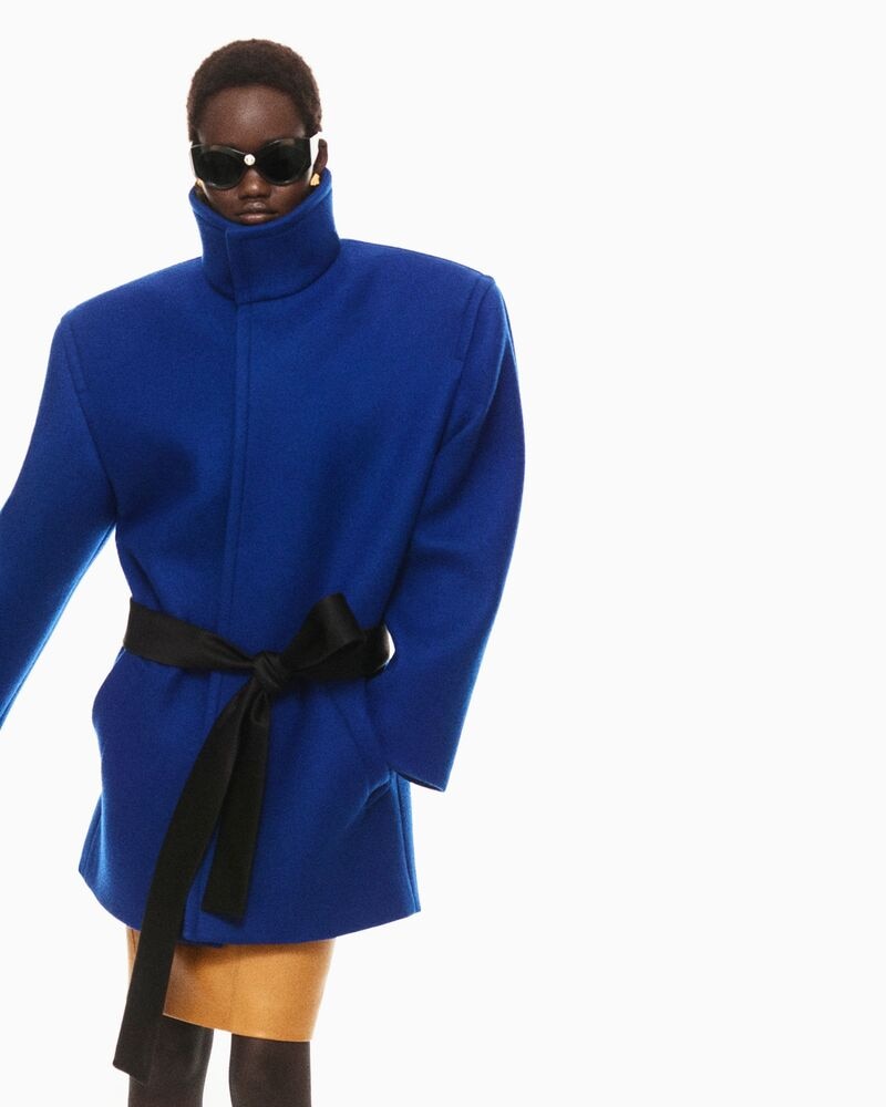 boxy belted coat in wool