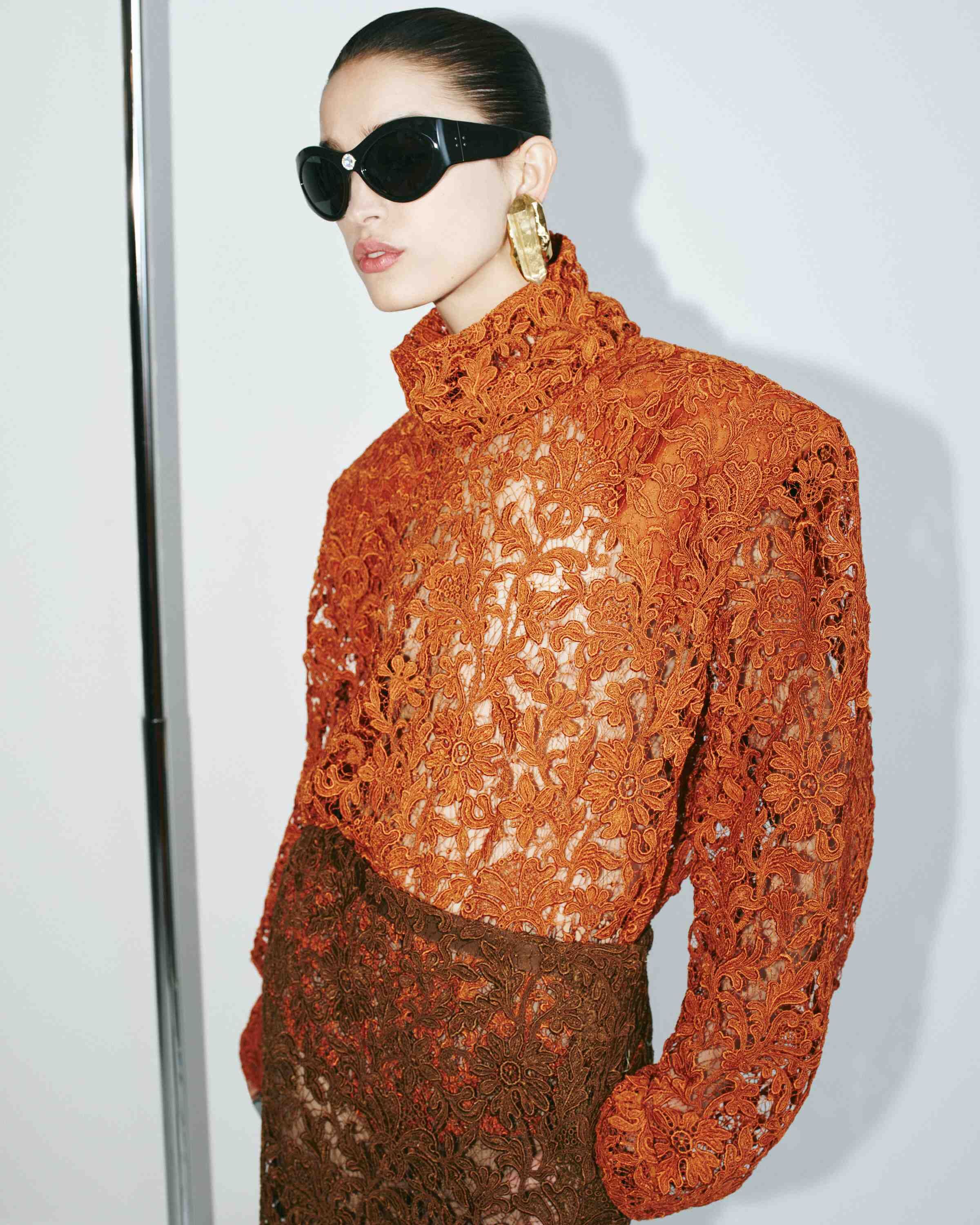 boxy bodysuit in guipure lace