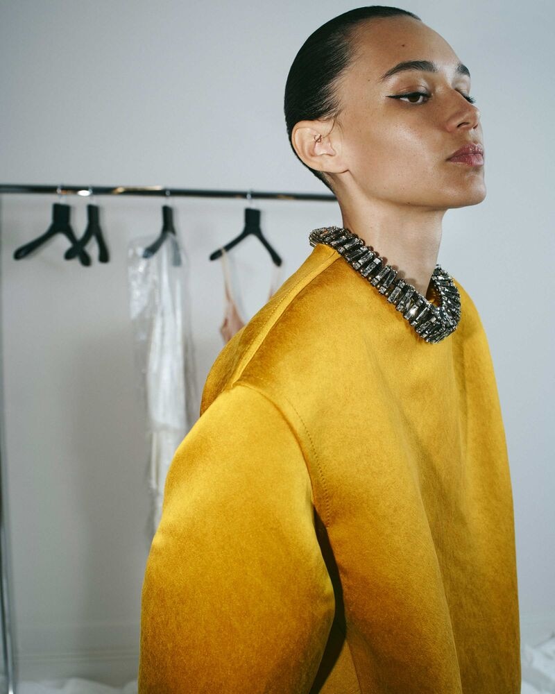 oversized crystal pyramid necklace in metal