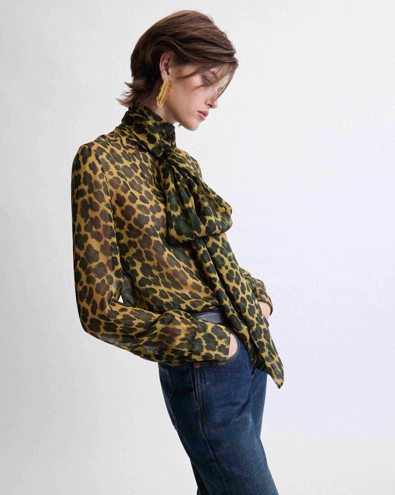 lavallière blouse in leopard silk muslin