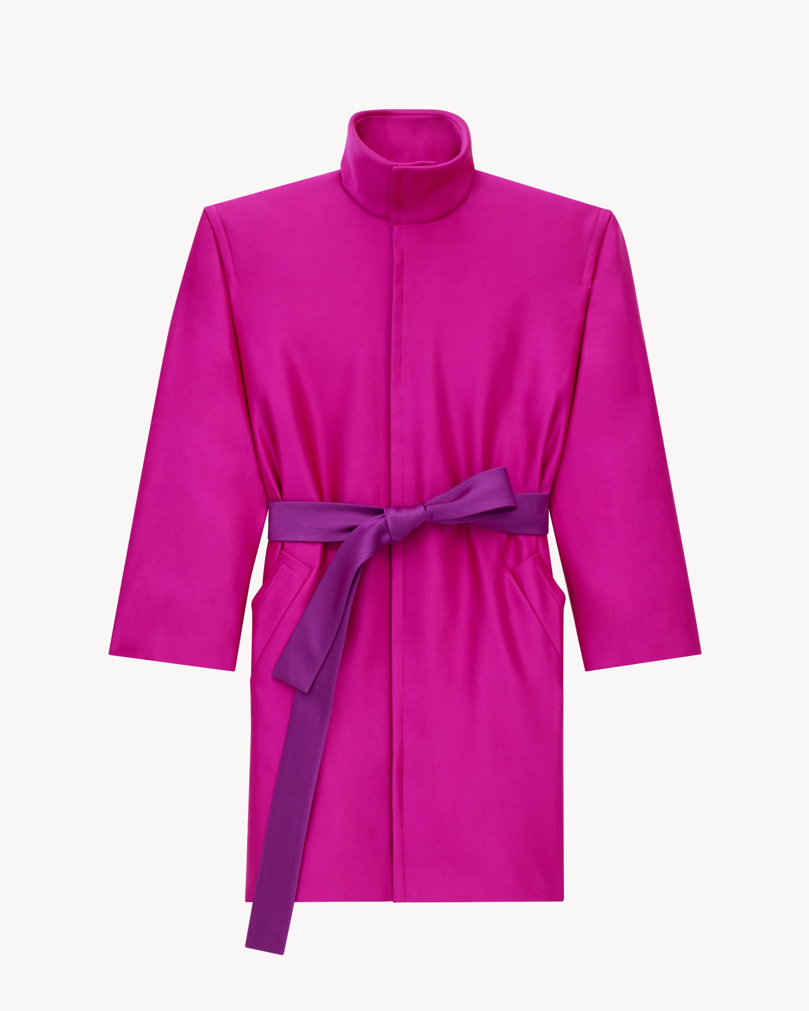 boxy belted coat in silk satin