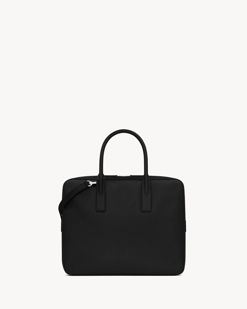 museum small flat briefcase in black textured leather
