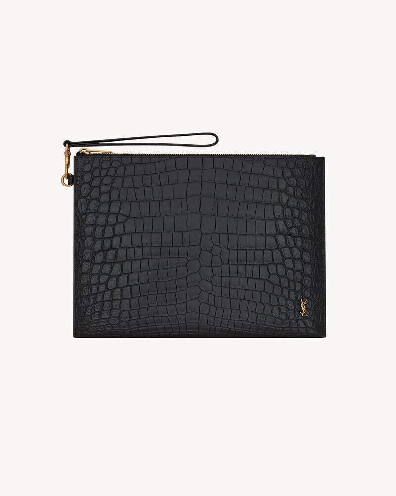 TINY CASSANDRE zip tablet holder in crocodile-embossed leather
