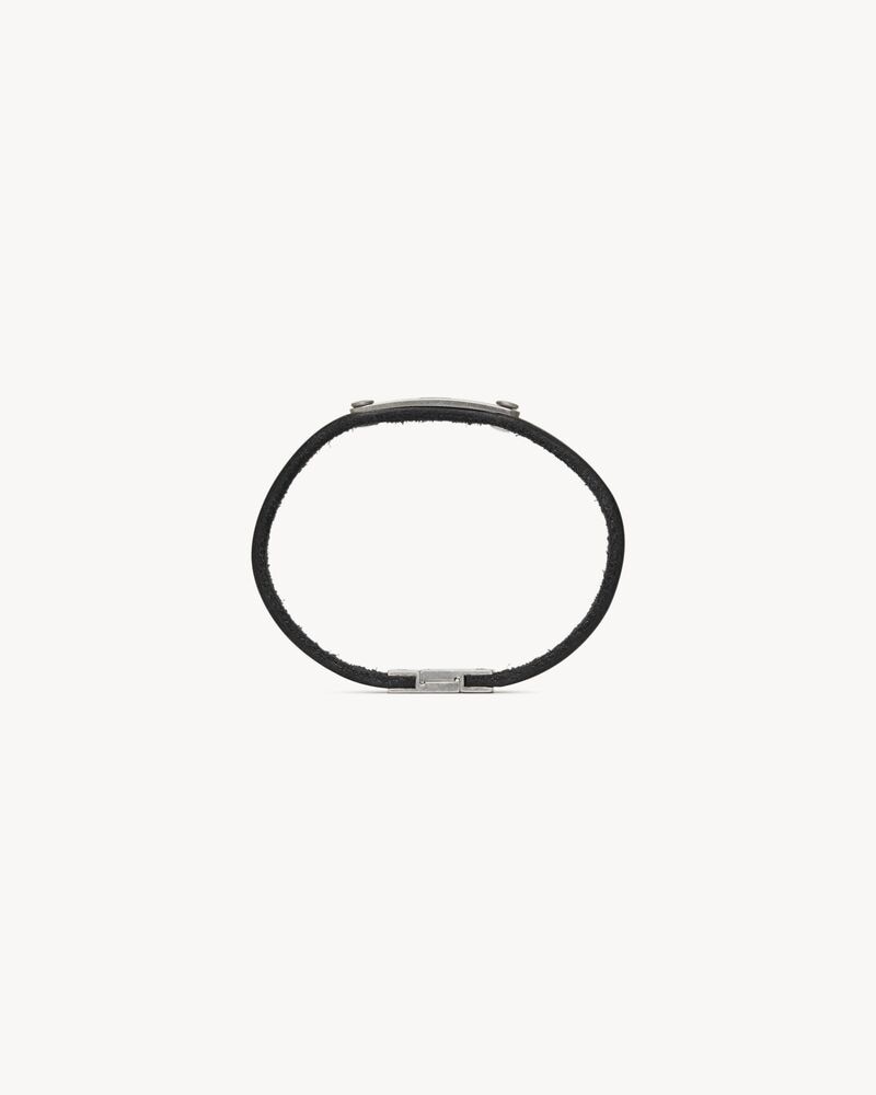 saint laurent id plaque bracelet in leather