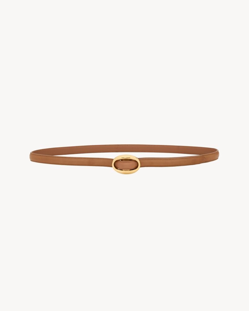 oval buckle thin belt in leather