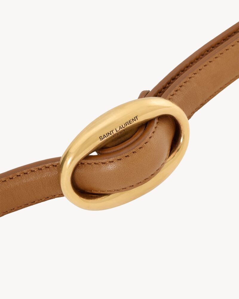 oval buckle thin belt in leather