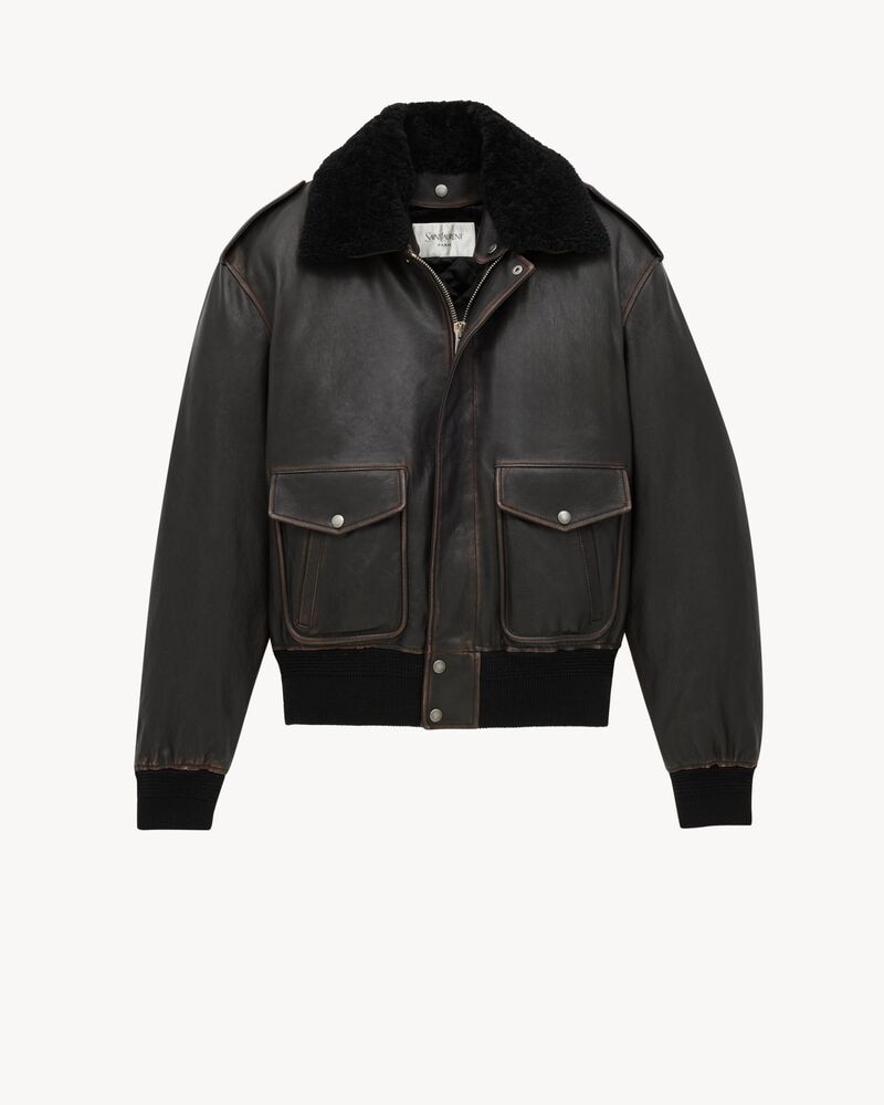 bomber jacket in vintage grained lambskin and shearling