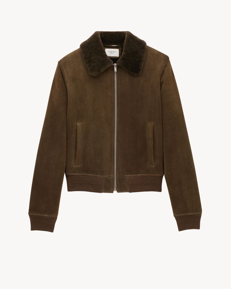 bomber jacket in suede and shearling