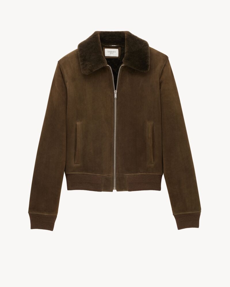 bomber jacket in suede and shearling