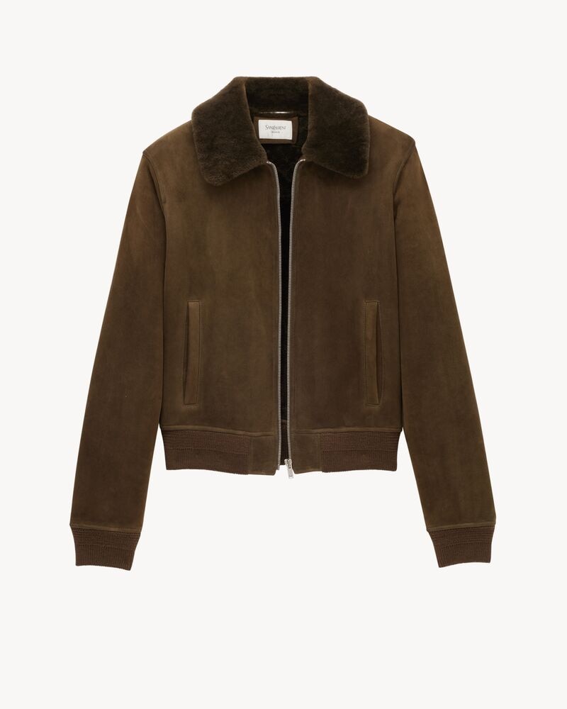 bomber jacket in suede and shearling