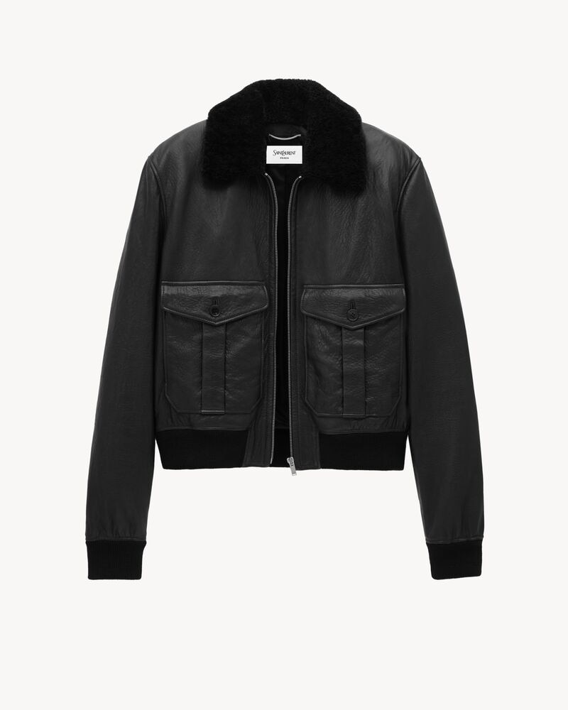 bomber jacket in bubbled lambskin and shearling