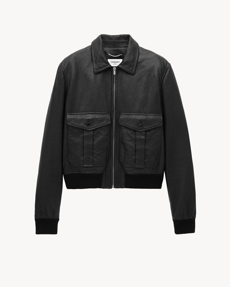 bomber jacket in bubbled lambskin and shearling