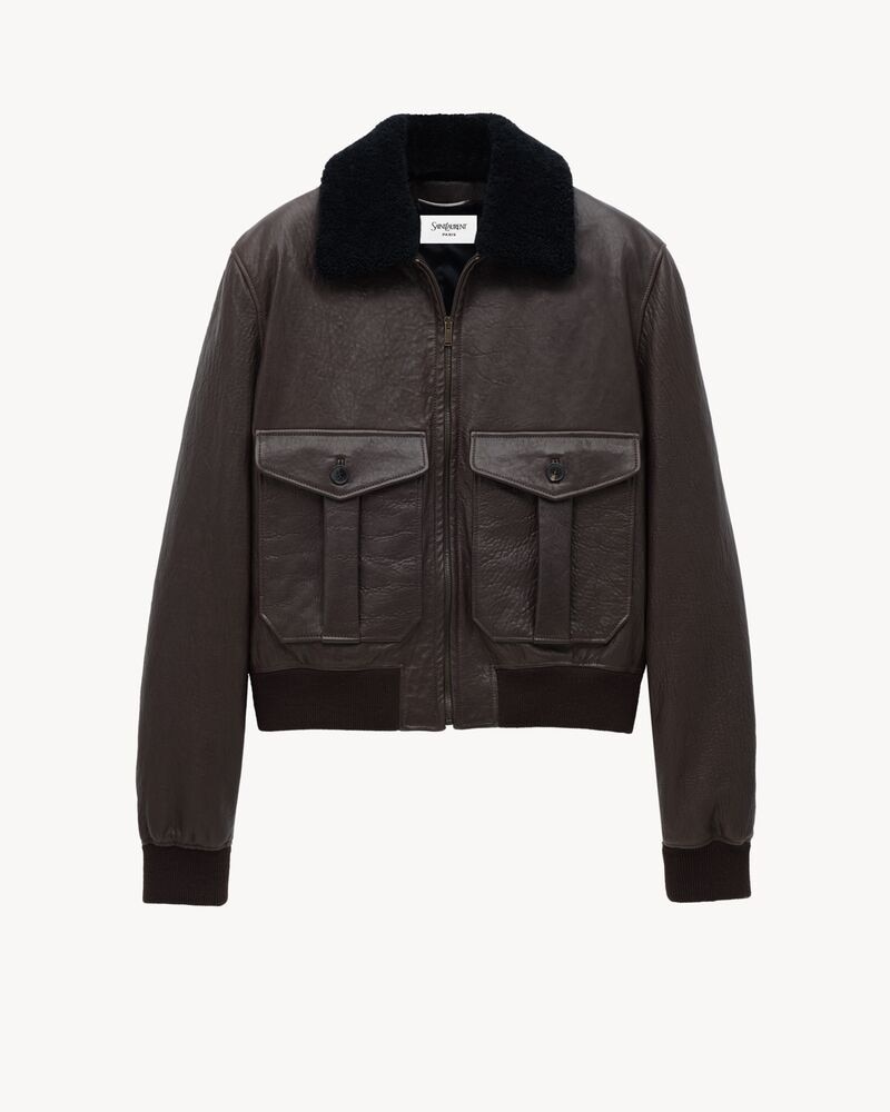 bomber jacket in bubbled lambskin and shearling