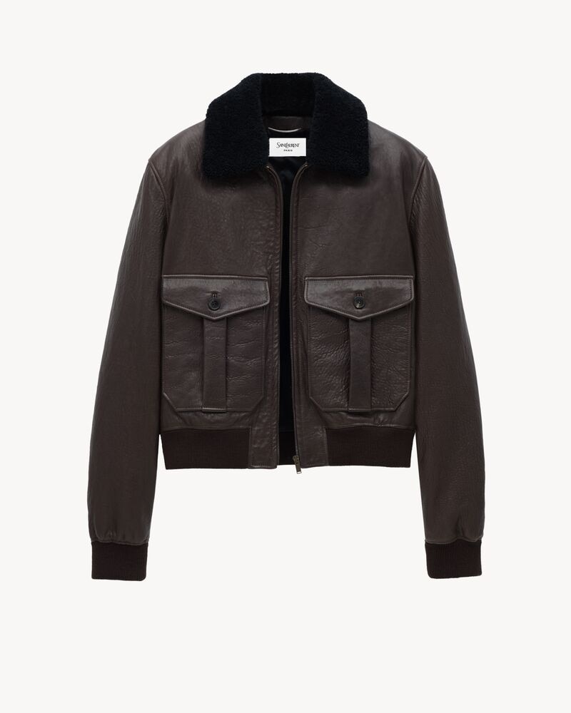 bomber jacket in bubbled lambskin and shearling