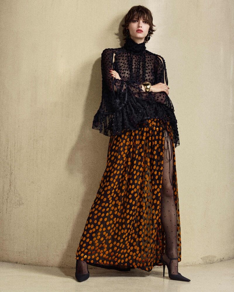 oversized blouse in lamé velvet dotted silk muslin