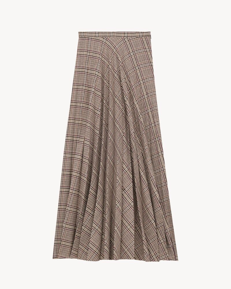 pleated maxi skirt in prince of wales check