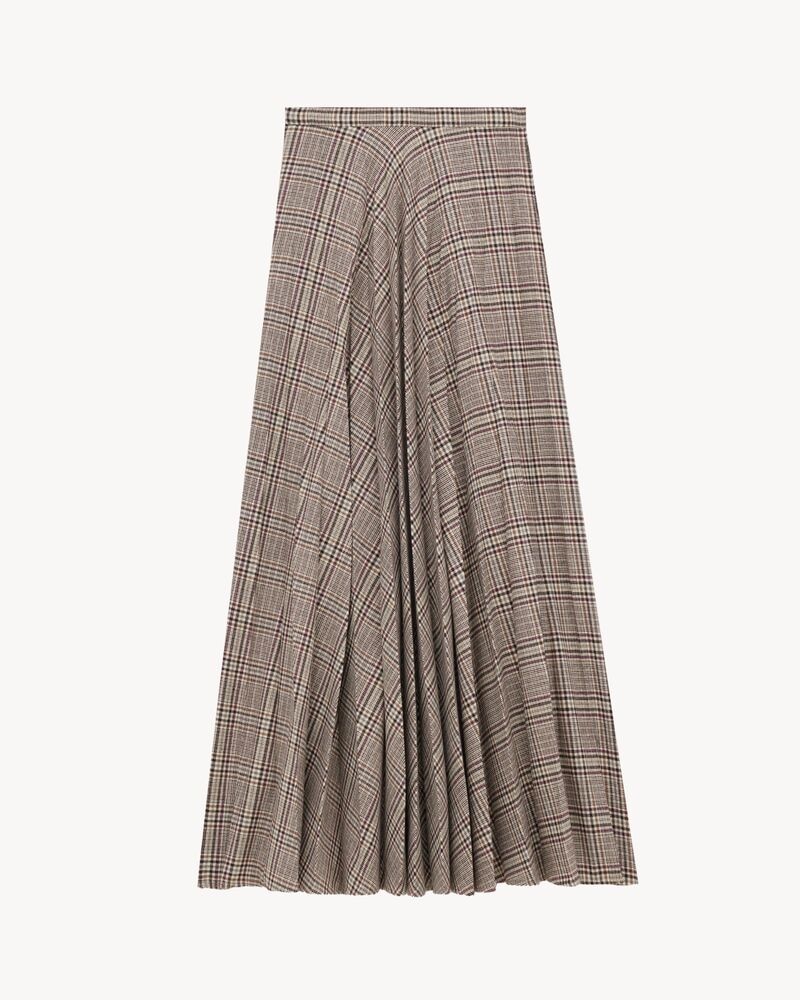 pleated maxi skirt in prince of wales check