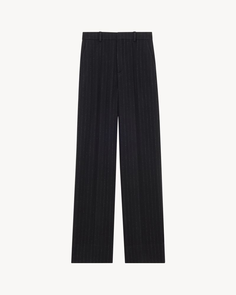 high-rise pinstripe pants in brushed wool and cashmere flannel