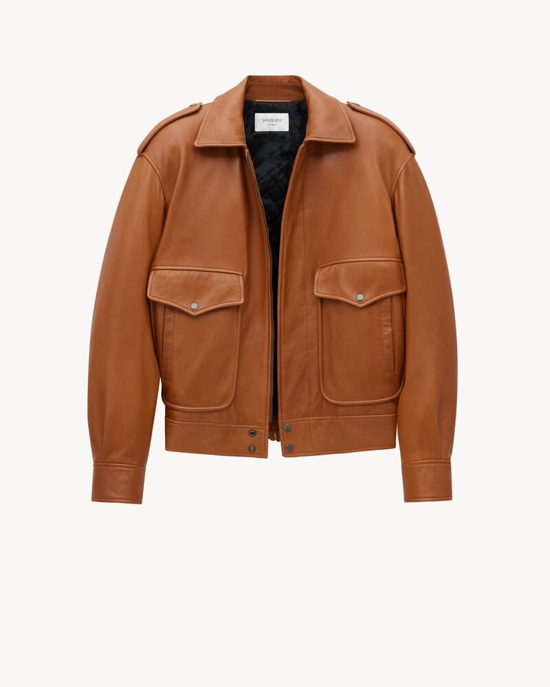 oversized jacket in shiny plunged lambskin