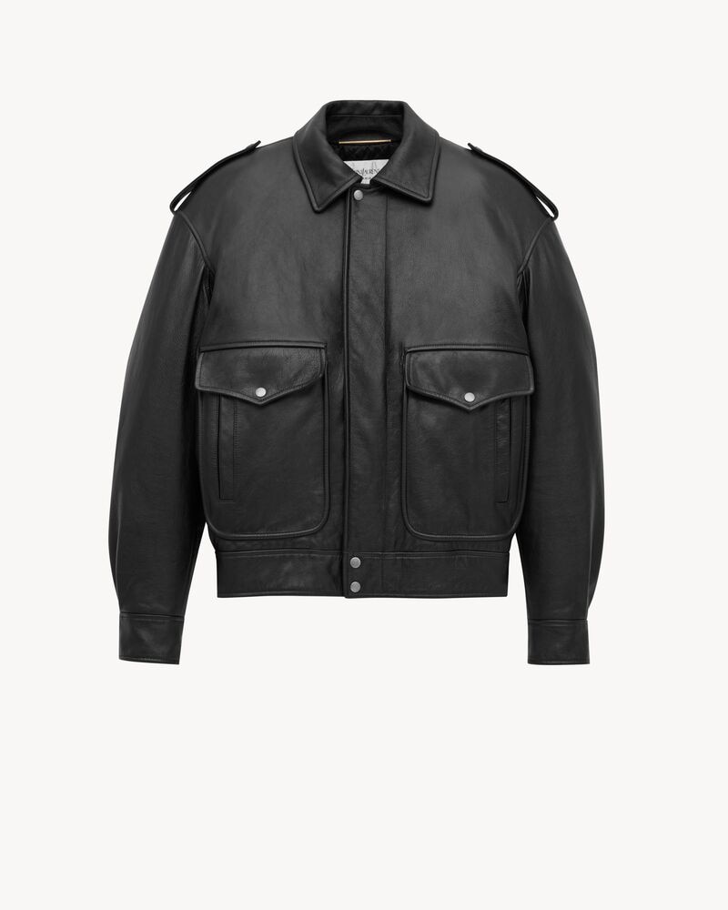 oversized jacket in grained leather