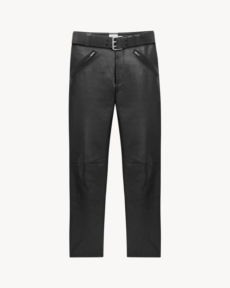 belted pants in grained leather
