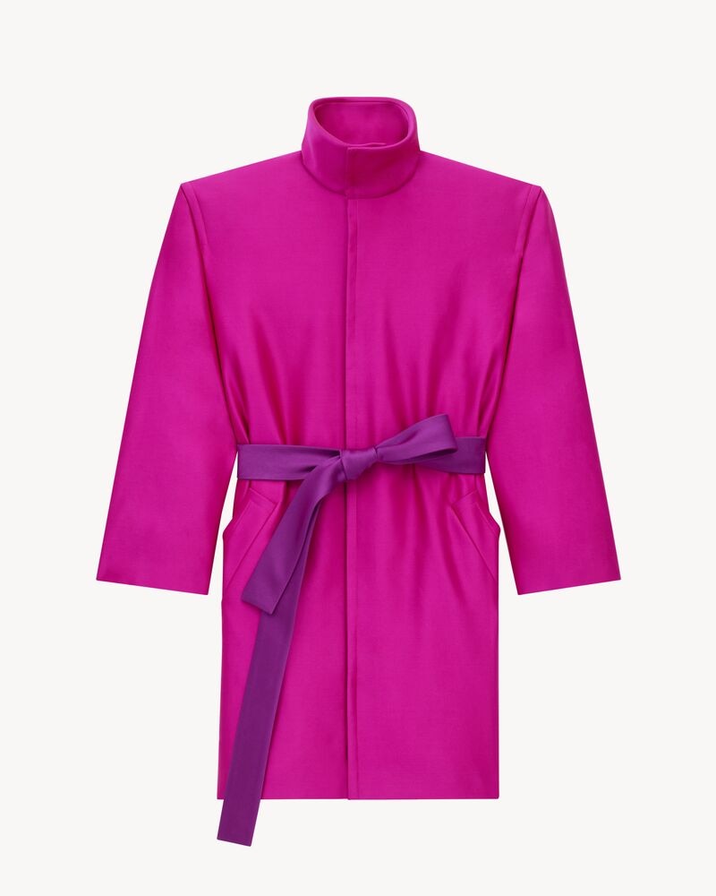 boxy belted coat in silk satin