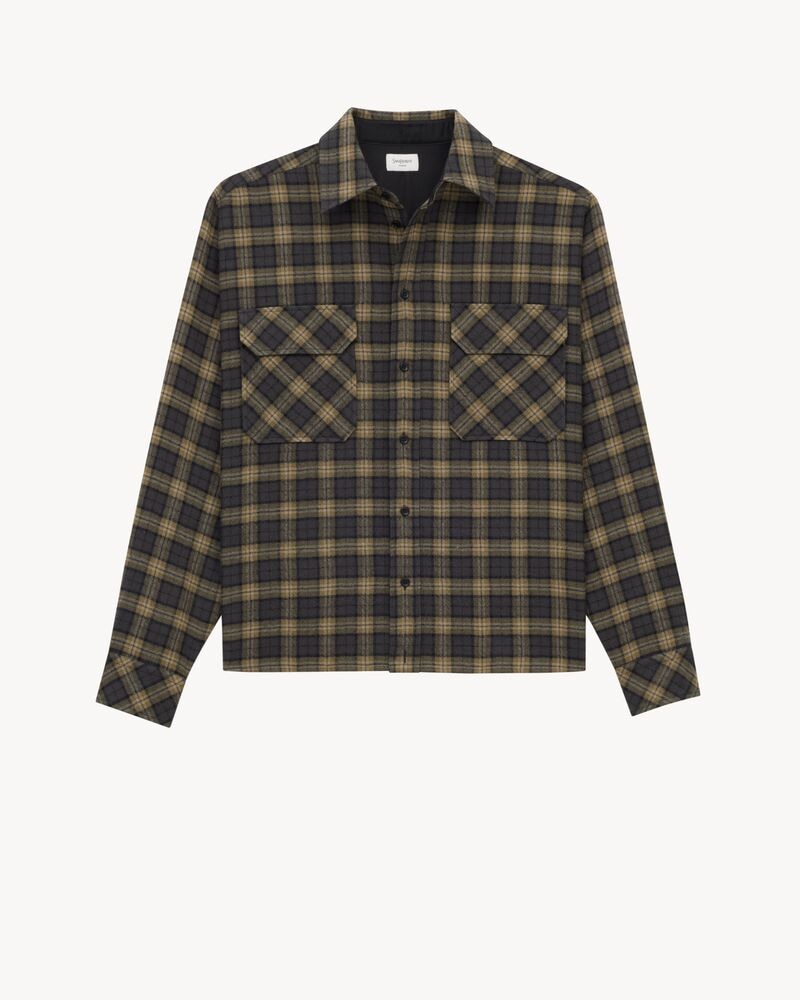 embroidered overshirt in wool check