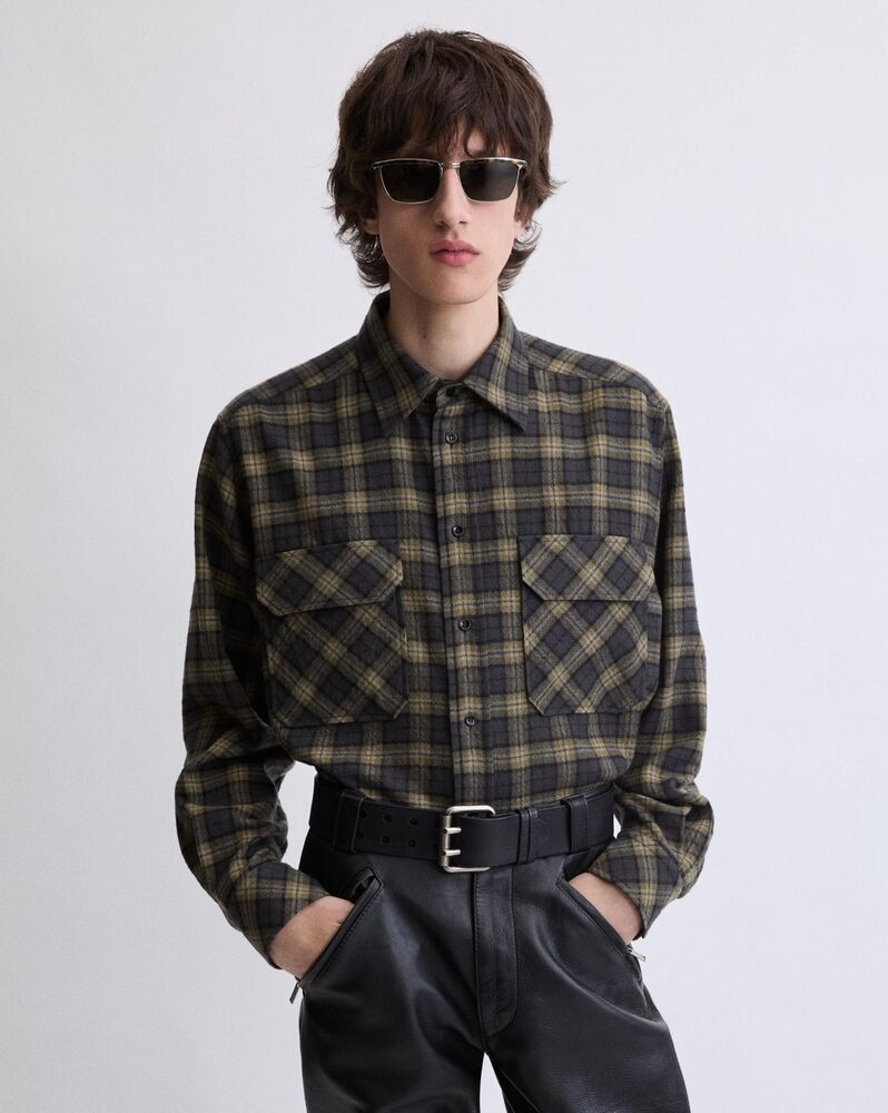 embroidered overshirt in wool check