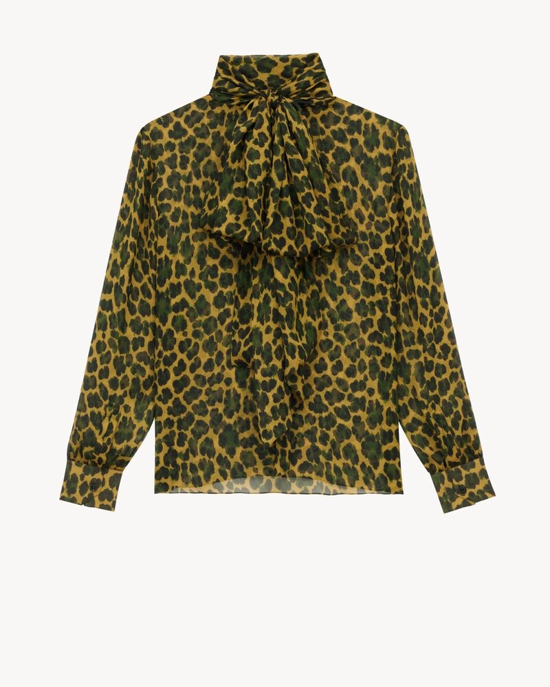 lavallière blouse in leopard silk muslin